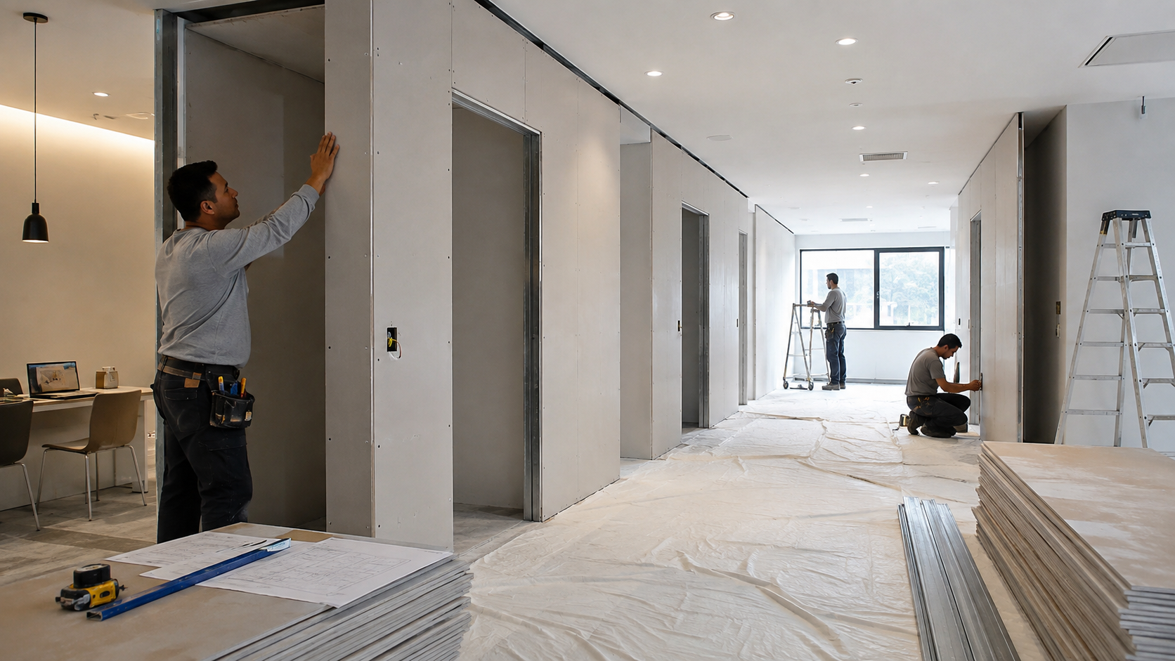 Reforma interna em imóvel comercial com novas divisórias e alteração de layout